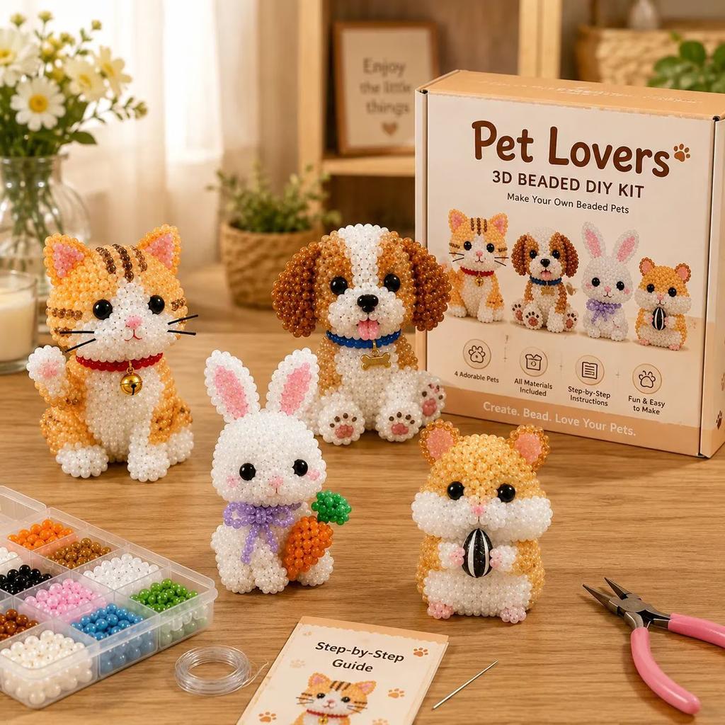 3D Beaded Animal Kit DIY Bead Pet Making Set for Kids and Adults Includes Materials and Instructions for Multiple Designs