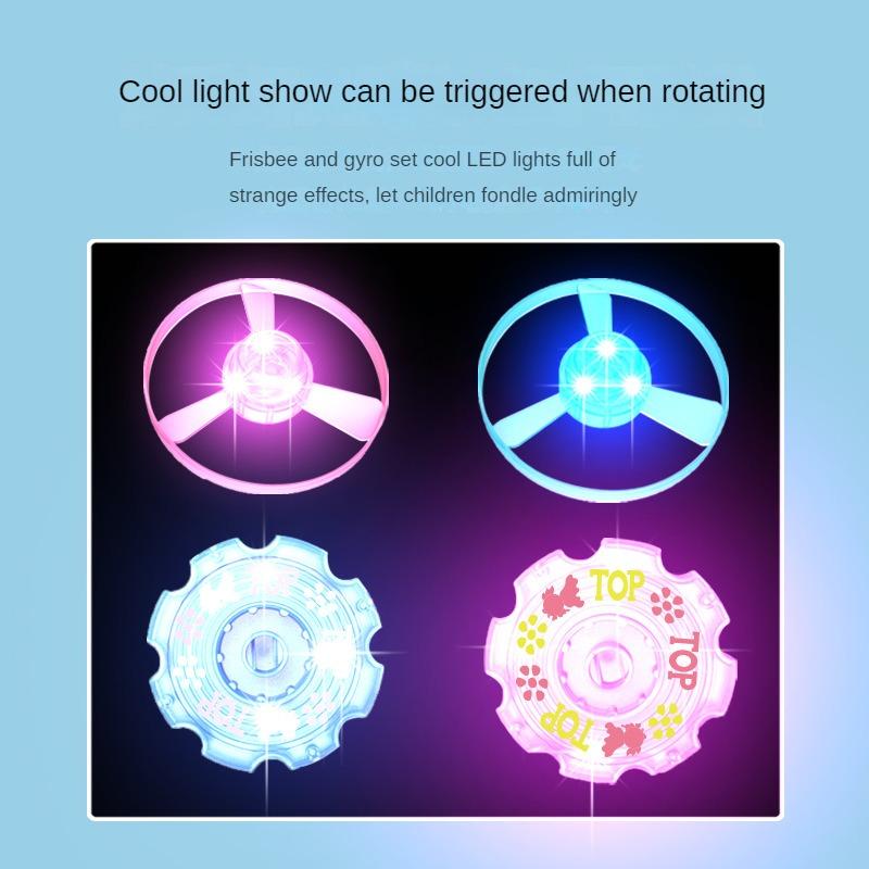 Children Saucer Launcher Pistol Outdoor Spinning Top Toys Flying Disc Bamboo Dragonfly Ejection Luminous Gyroscope Gun