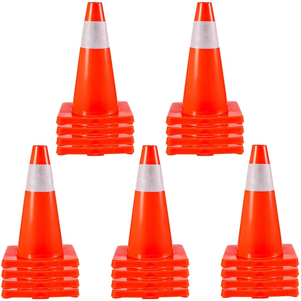 20Pack 18\" Traffic Cones, Safety Road Parking Cones PVC Base, Orange Traffic Cone with Reflective Collars, Hazard Construction Cones for Home Traffic