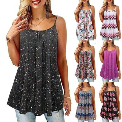 Blusa camisola sin mangas con retazos y estampado informal para mujer a la moda