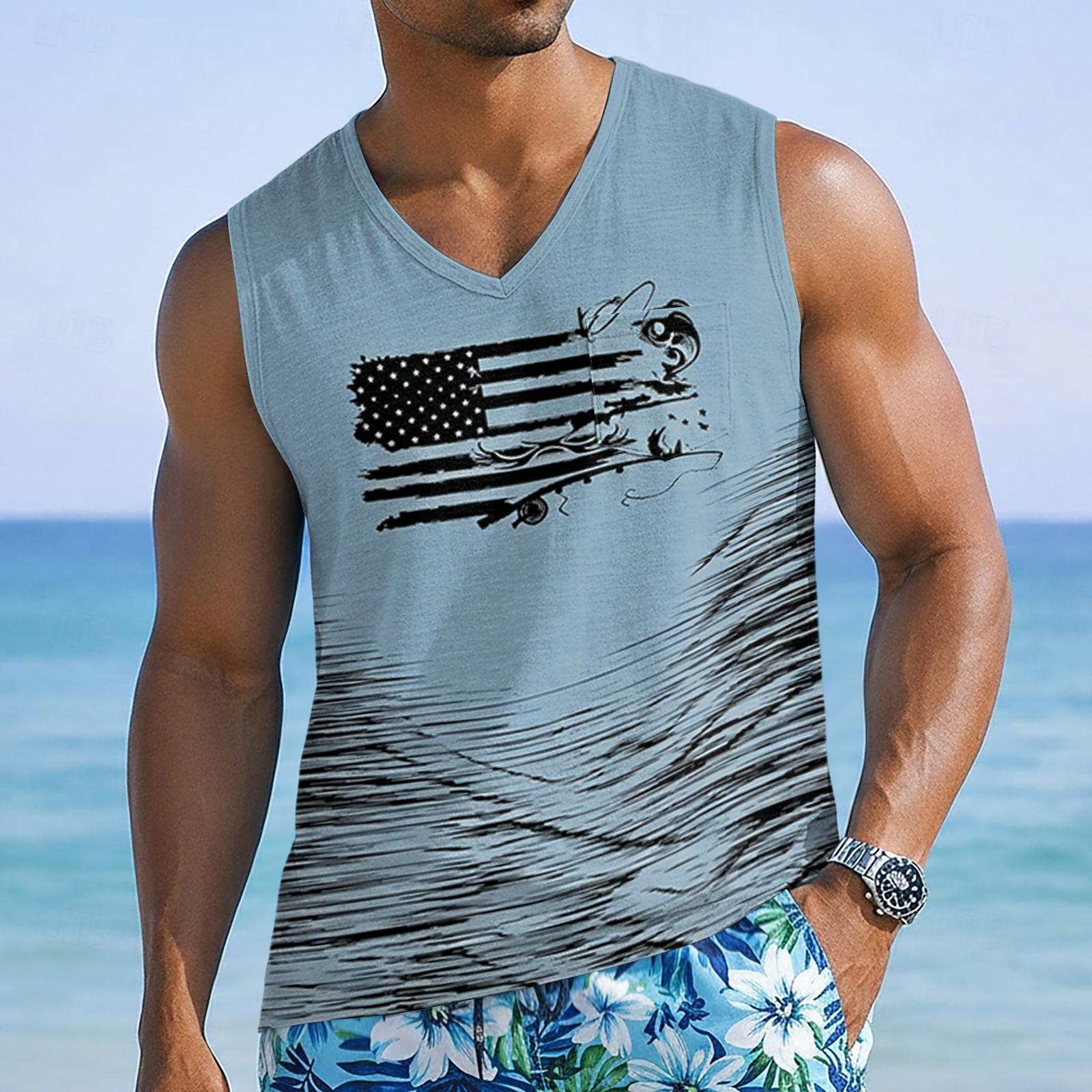 

250 Anniversary Usa Shirt Mens Sleeveless V Neck Top with Flag Print for 4th of July Shirts for Men Shirts for Men Usa 250Th Anniversary Shirt M