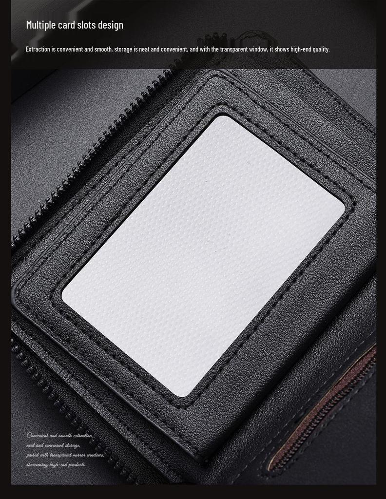 Men's Large Capacity Multifunctional Zipper Wallet with Multiple Card Slots and Coin Purse
