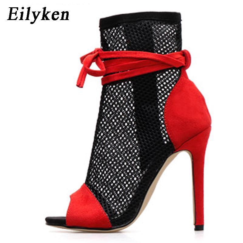 Fashion Eilyken Sexy Peep Toe Stiletto Heels Women's Sandals Party Zipper ANKLE Boots Club Strippers Shoes Sandalias De Mujer