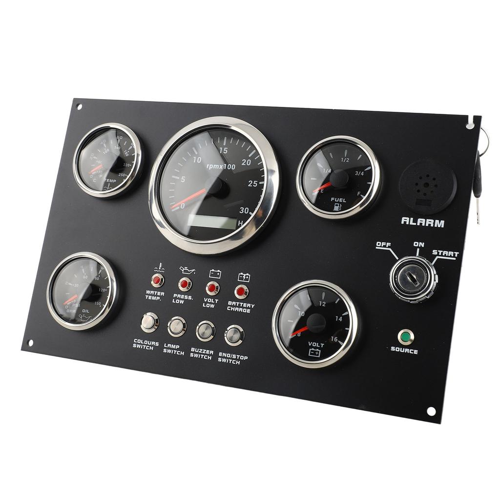 5 Gauge Set Instrument Panel 12V 7 Colors Oil Level Water Temperature Oil Pressure Voltage Display for Marine Boat