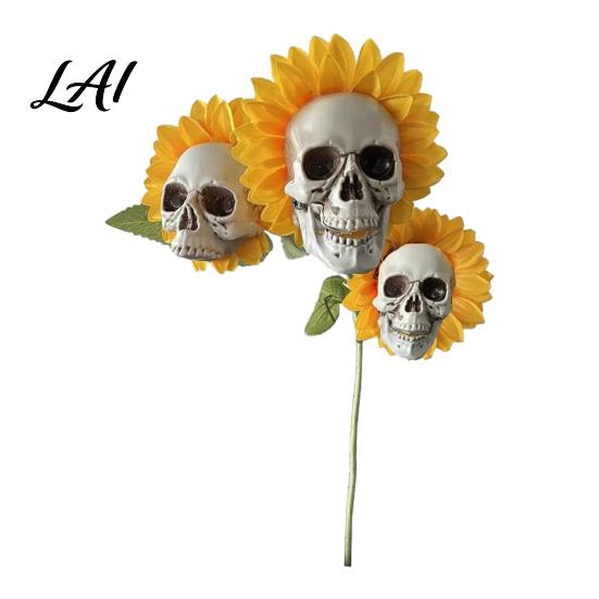 Halloween Topfpflanze Sonnenblume Totenkopf Schmuck Thema Gartendekoration Skelett Schmuck Wasserdicht Außen Dekoration für Rasen Terrasse Hof Gruselig