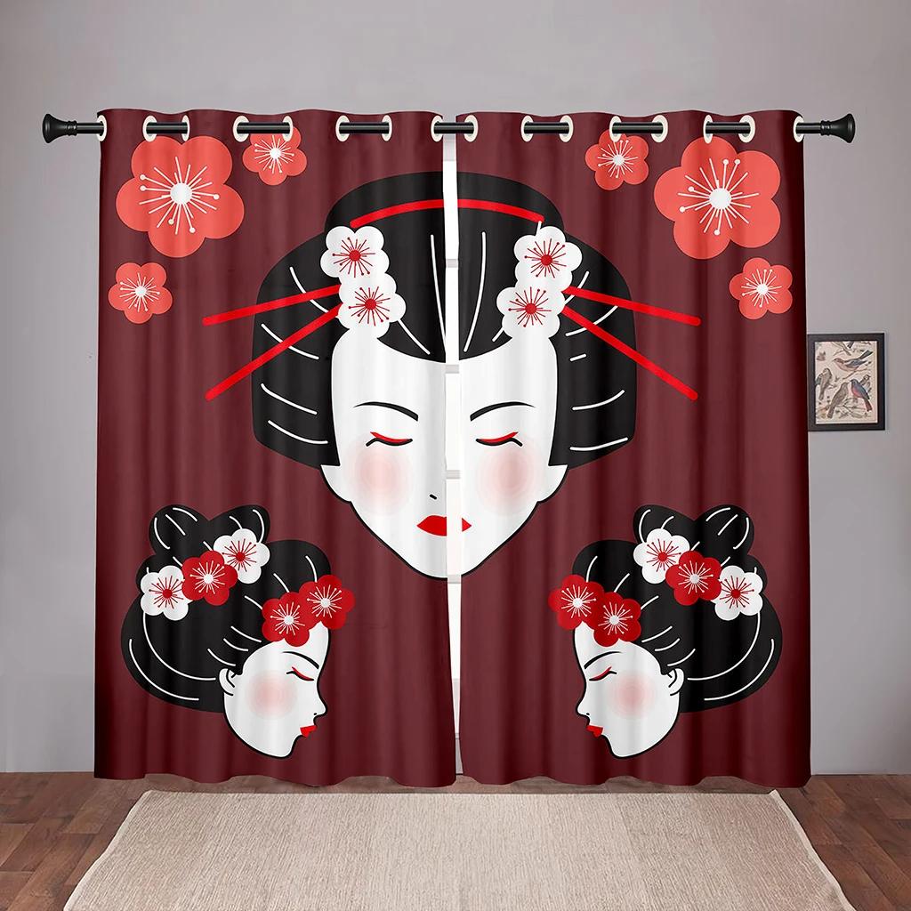 Japanese Traditional Geisha Woman Blackout Window Drape for Bed Chamber Living Space Area Area Decor Bathroom Kicthen Door High Shading New
