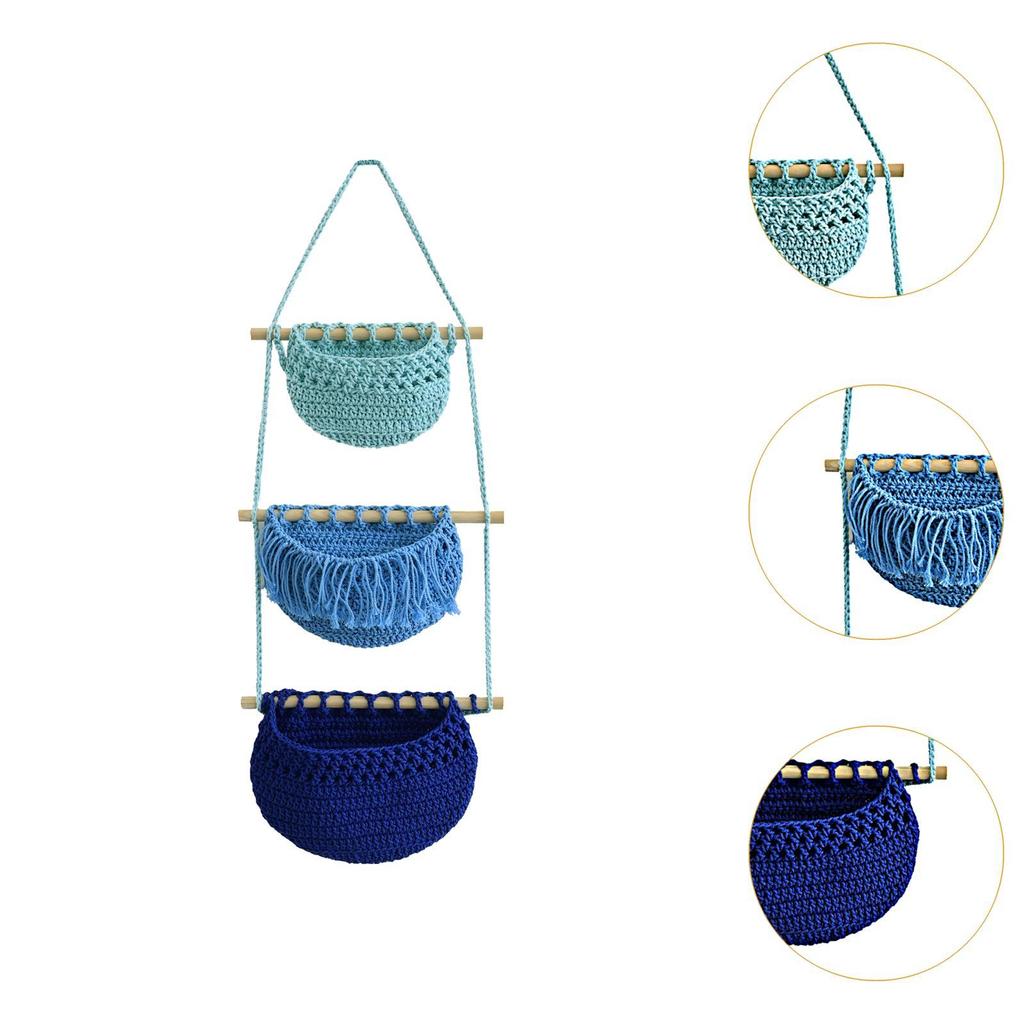 Macrame Hanging Basket Indoor Plant Holder Cotton Rope Wall Hanging Net Pockets for Organizing Garlic Vegetables Onion Kitchen