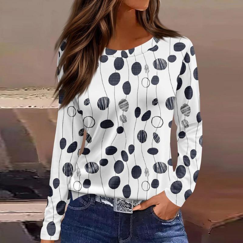 Women's Long Sleeved T-shirt 3D Printed Gradient Print Fashionable Round Neck Top T-shirt