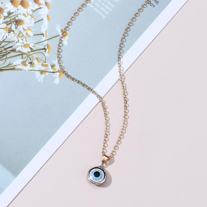 Trendy Demon Eye Necklace European and American Golden Chain Turkey Blue Eye Round Drop Shape Necklace for Women