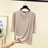 Modal Spliced O-neck T-shirt Half Sleeves Solid Color Women Base Layer Top Slimming Undershirts Basic Tee Tops All Match