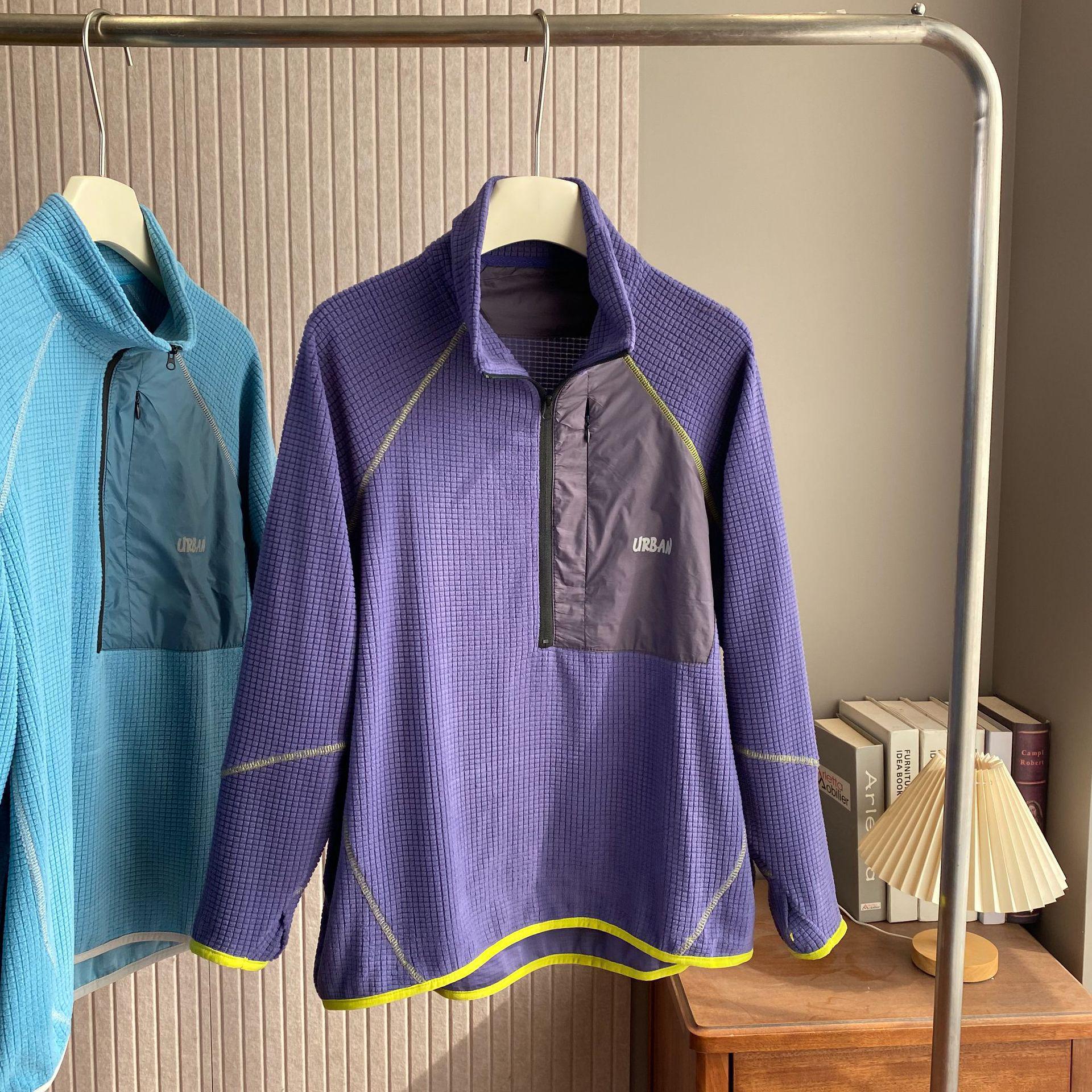 2025 Autumn/Winter Couple s Textured Waffle Half-Zip Stand Collar Fleece Sweatshirt M