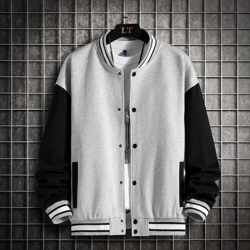 Men Black Gray White Solid Color Jacket Loose Oversize Clothes Baseball Uniform Street Coat Warm Fleece Soft Jackets