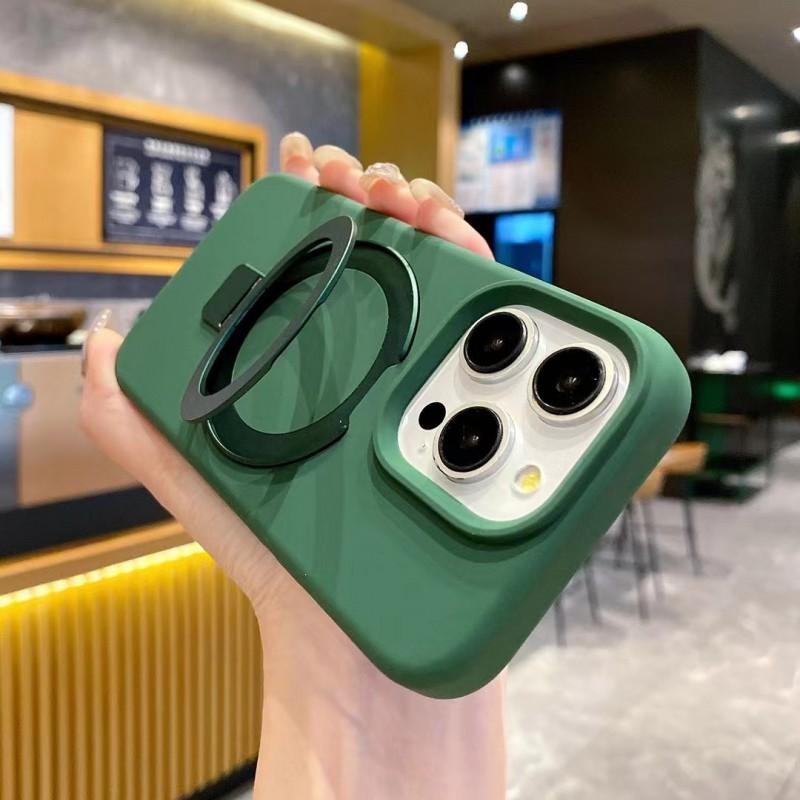 Liquid Silicone Phone Case With Magnetic Mount Stand IPhone 16 Pro Max 15 14 13 Series Soft TPU Cover Anti-Slip Shockproof