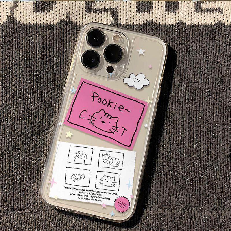 Cloud Kitten Label: Compatible Transparent Soft Case for Apple 15 Pro, 16, 17, and 17 Pro Max