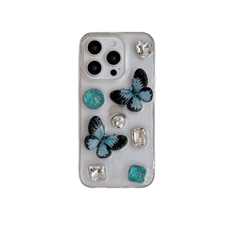 Gem Rhinestone Fine Glitter Mobile Phone Case For Apple 17 Butterfly Iphone16Promax Transparent 14 Anti-Drop 15