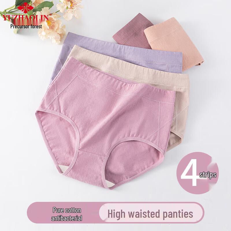 Yuzhaolin Women's High-Waist Seamless Cotton Underwear with Silk Crotch 4-Pack