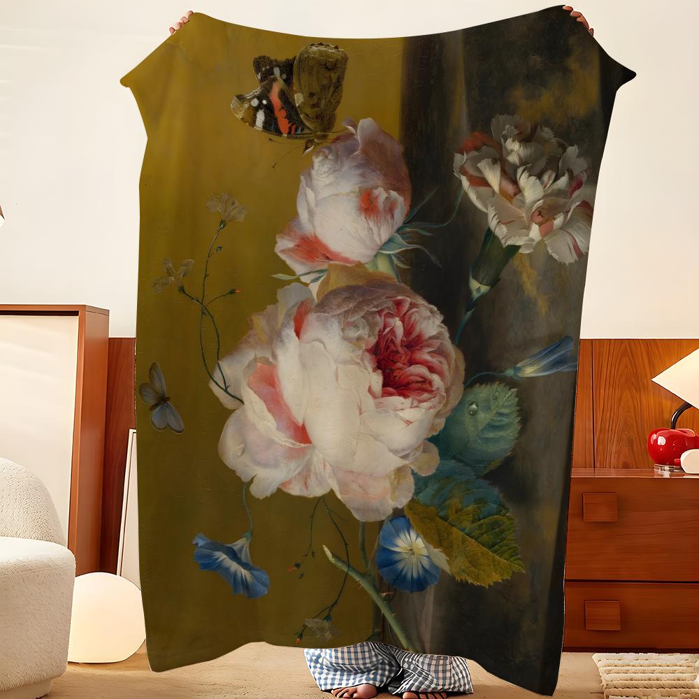 Artist J-Jan v-van H-Huysum Throw Flannel Throw Blanket, Lightweight Cozy, Durable Washable cute Cool
