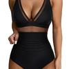 One-piece swimsuit sexy cutout mesh deep V gather perspective bikini bikini swimsuit