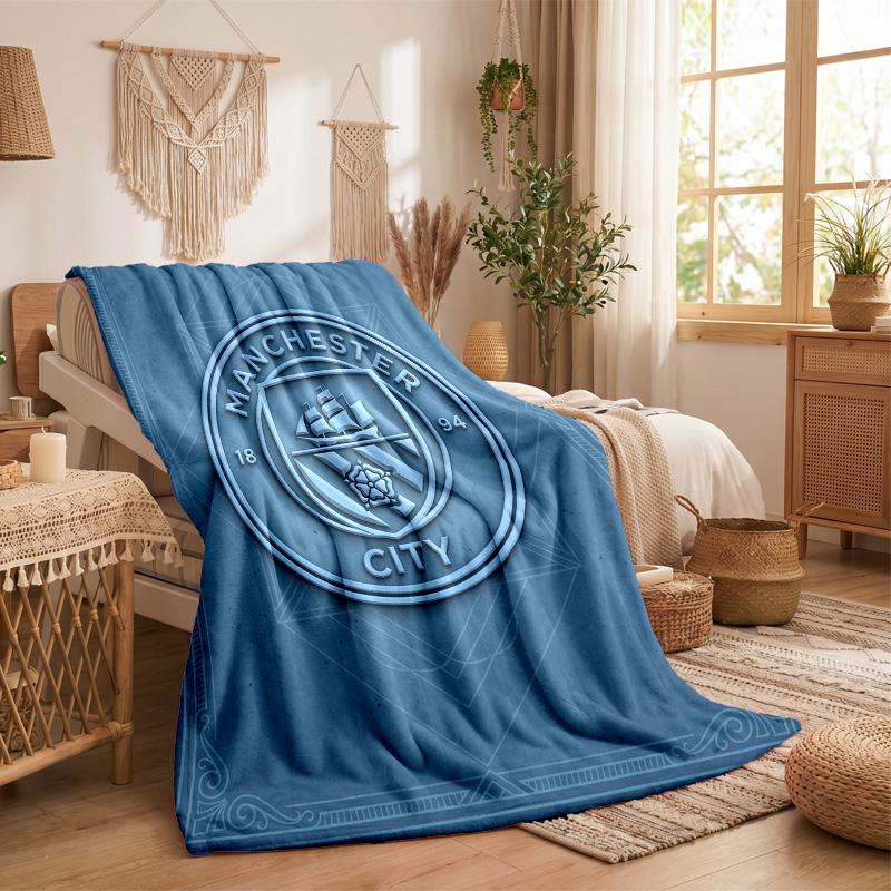 Manchester City Theme Fleece Blanket Cozy Soft Plush Blanket For Bedroom Couch Travel