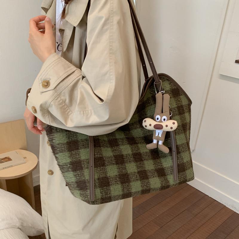 New Women Shoulder Bag Large Capacity Tweed Commuting Handle Bag Fashi Checkered Tote Comfortable and Versatile Storage Bags