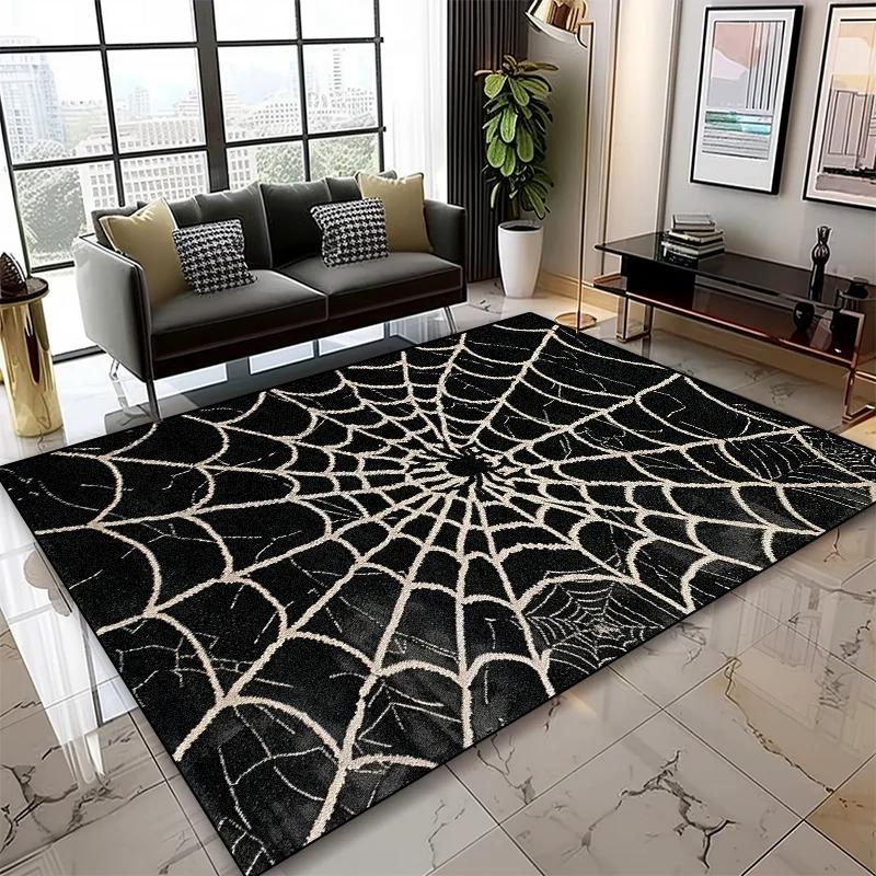 Abstract Web Area Rug – Artistic Spider Design Living Room Carpet, Non-Slip Oversized Gaming Room Floor Mat for Bedroom