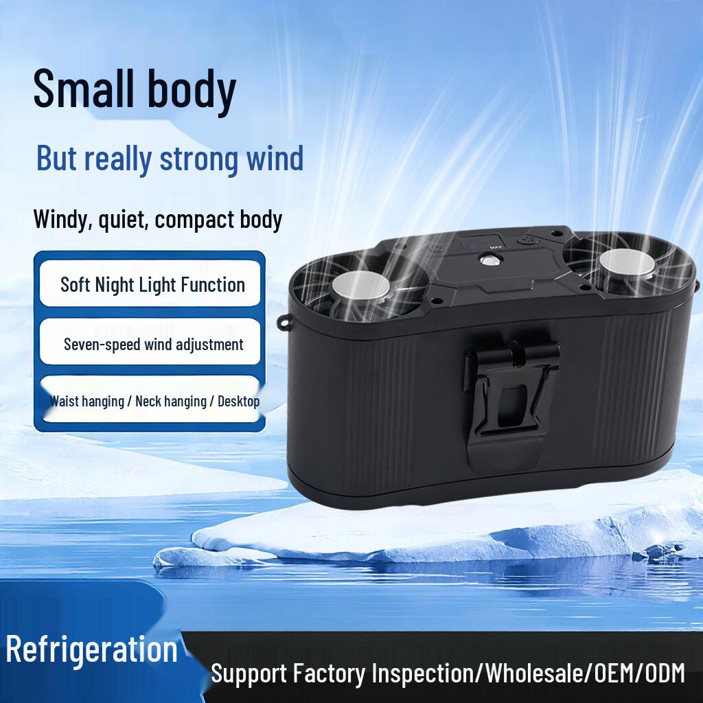 

USB Rechargeable Clip-On Waist Fan with Turbine and Semiconductor Technology for Large Airflow, Portable Neck Hanging Outdoor Use 187*82*92mm