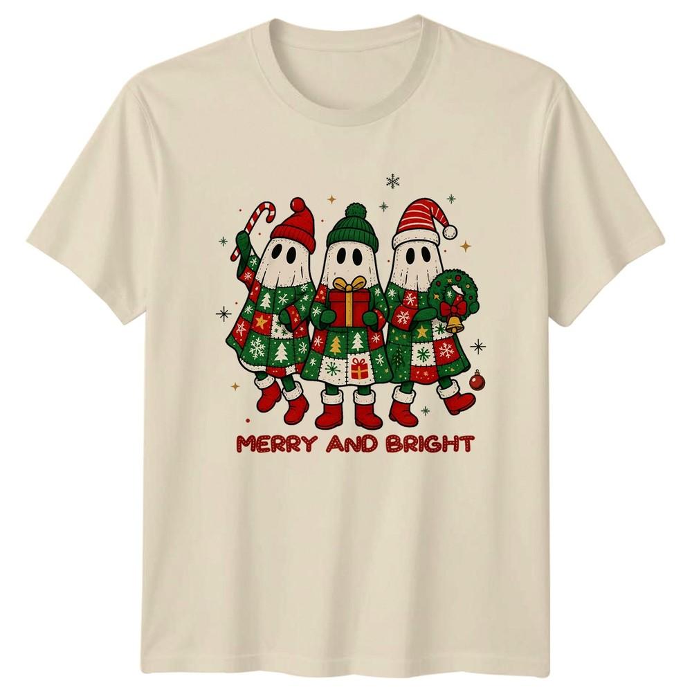 Merry And Bright Christmas Ghosts Holiday Unisexs TShirt Unisexs Graphic Tee