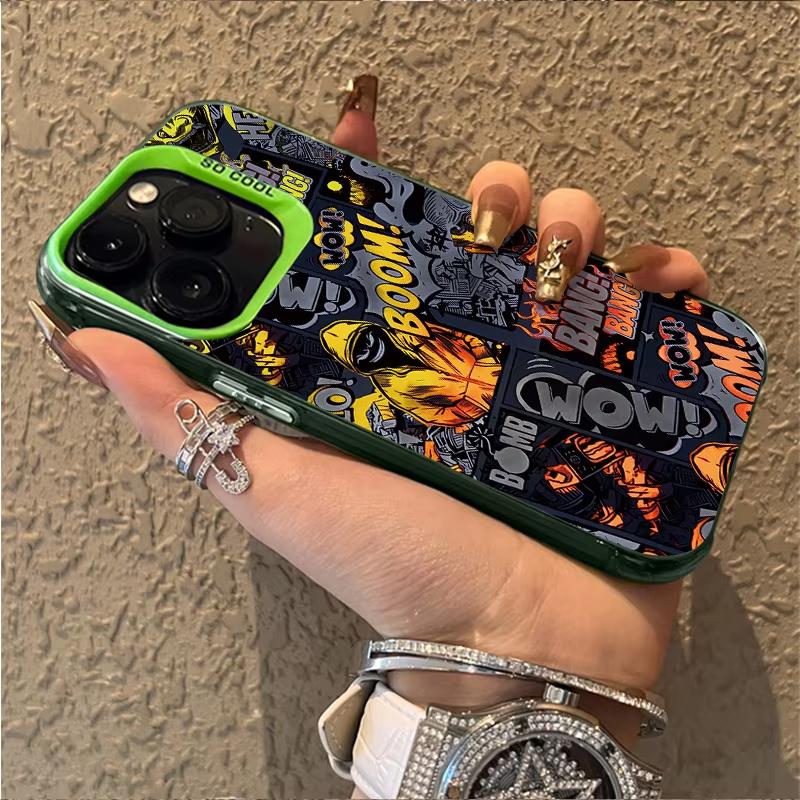 Fashion Graffiti Black Comic Style Phone Case For iPhone 16 16E 15 14 13 12 11 Pro Max 7 8 Plus XR XS Max Shockproof Back Cover