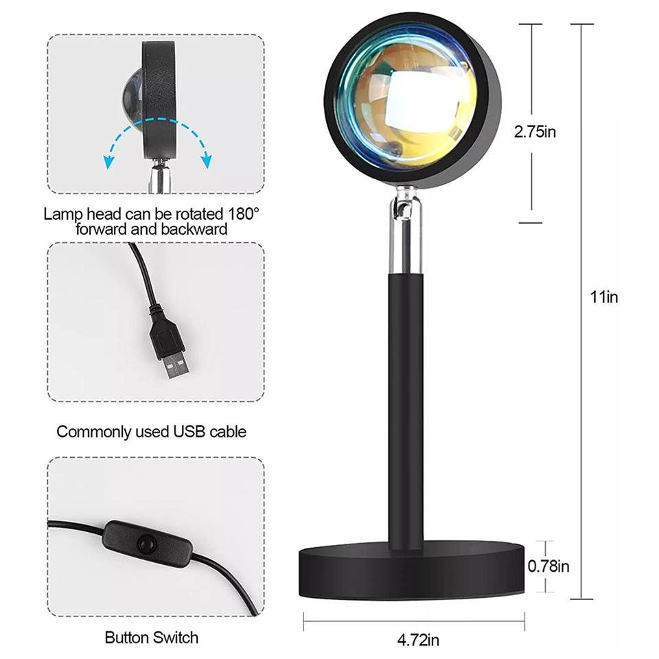 16 Colors RGB Photography Sunset Lamp Led Usb Projector Night Light Remote Neon Bedroom Home Coffee Store Wall Decoration Gift