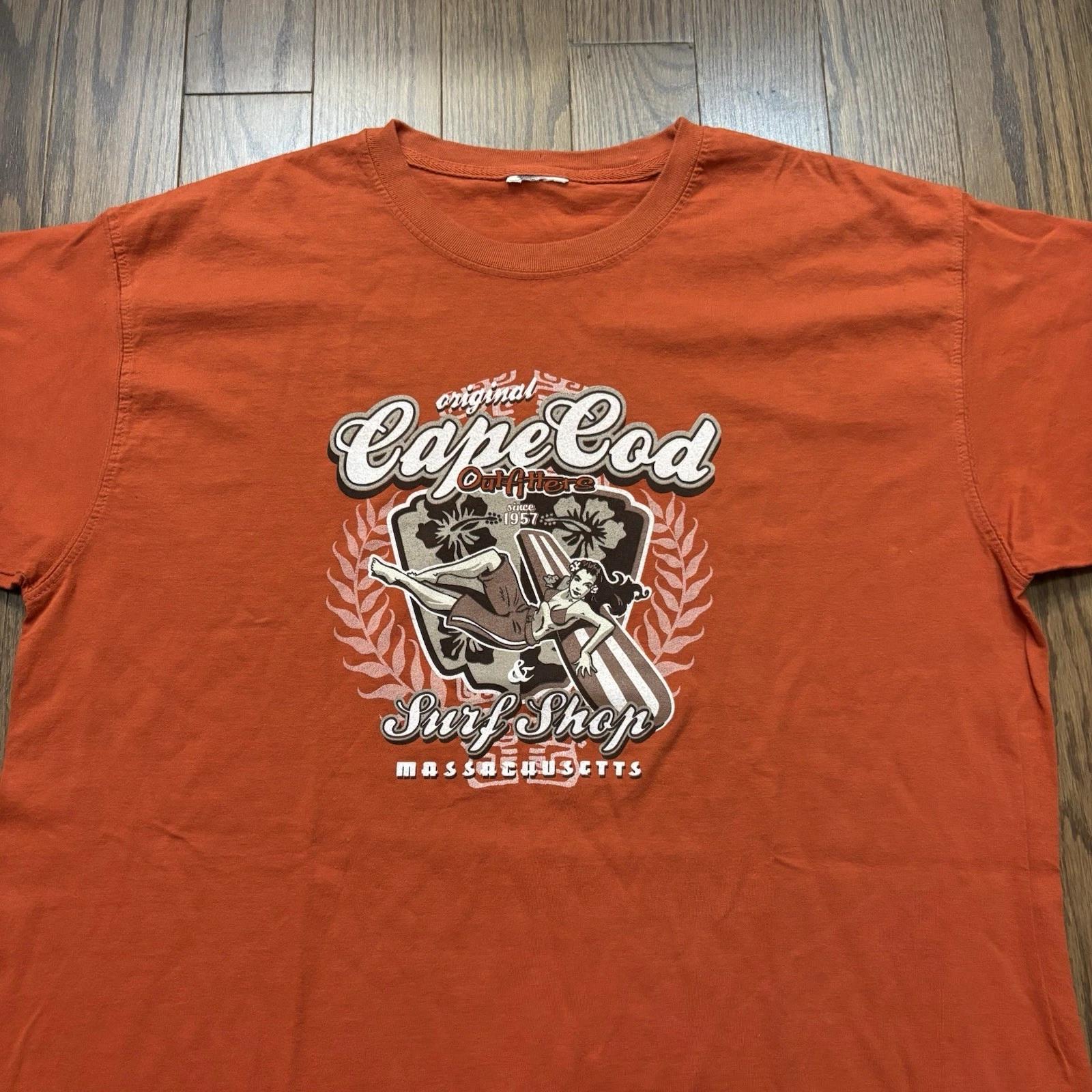 Vintage Surf T Shirt Cape Cod Massachusetts Surfing Sailing Orange Tee - Mens XL M