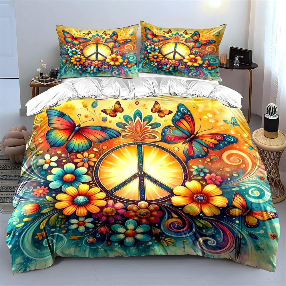 Bohemian Peace Symbol Art Set Multiple Sizes Kid'S And Adults' Bedroom Exquisite 3Pc Bedding Set, Gift