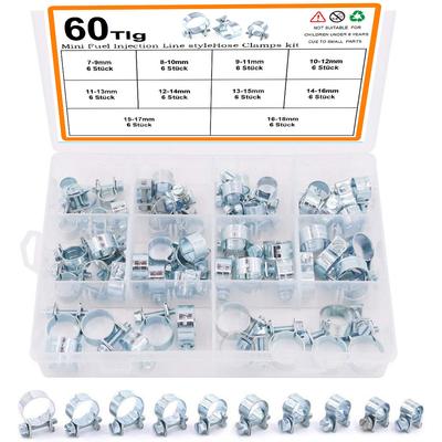 60Pcs Galvanized Mini Throat Hoop Clamp Hoop Set, Auto Hose Hose Clamp Fuel Pipe Clamp