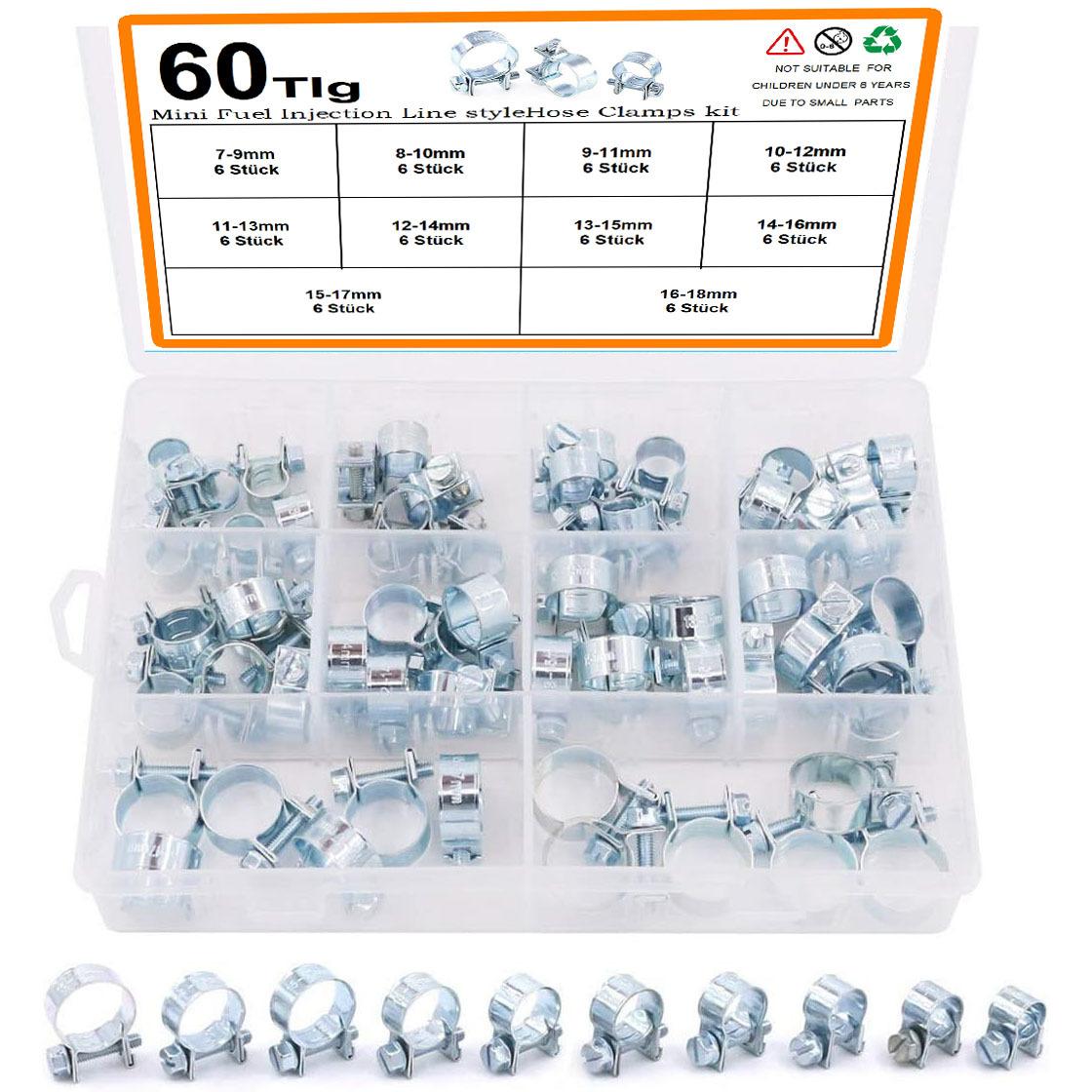 

60 шт. Оцинкованный мини-хомут для горловины, комплект хомутов, хомут для шланга, хомут для топливной трубки