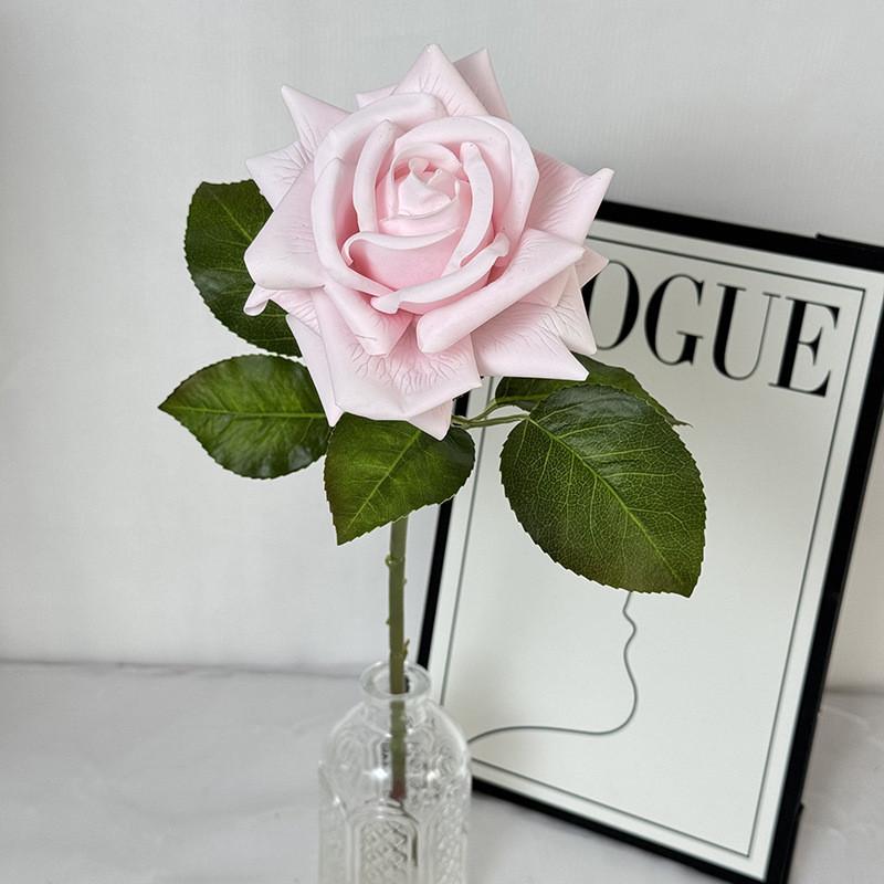 Wedding Rose Faux Flower With Fabric And Silkprinted Leaves For Party And Home Decor