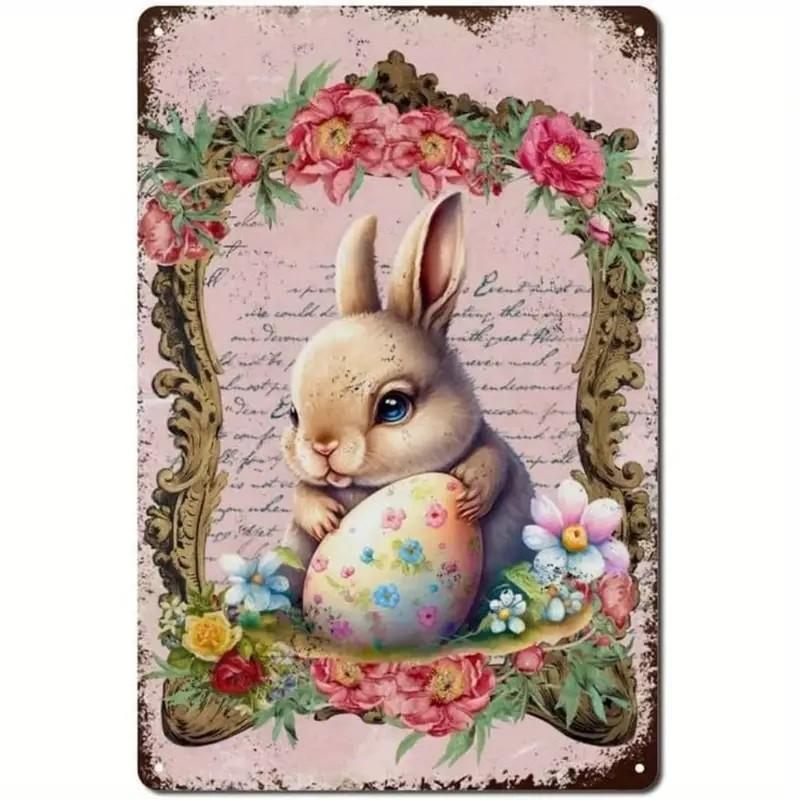 Charming Easter Bunny Metal Sign Perfect Gift for Family & Friends Cute Rabbit Wall Art for Home, Bar, Cafe Decor Garage Kitchen
