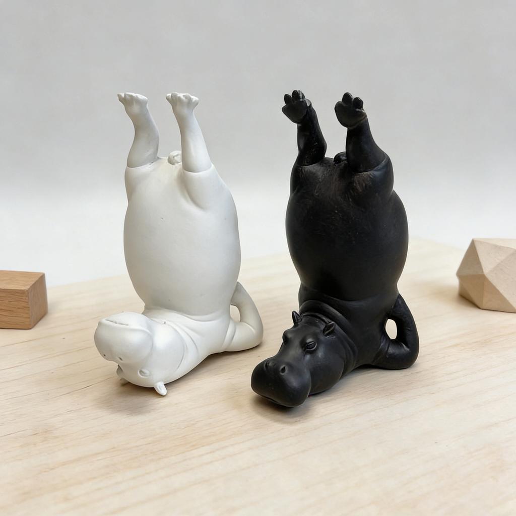 Yoga Hippo Statue Cute Hippopotamus in Meditation Pose Resin Sculpture Funny Desk Decor Unique Gift for Yoga Lovers Relief