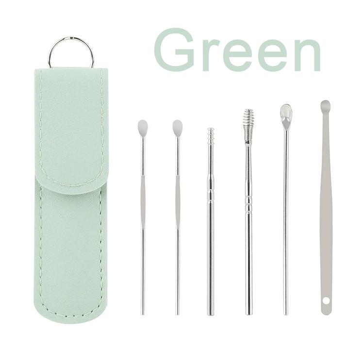 

6 шт./комплект Засіб для видалення вушної сірки з нержавіючої сталі Ear Cleaner Wax Removal Tool зелений