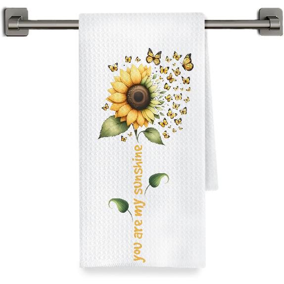 pirational Sunflower Butterfly Kitchen Towels Decorative, You are My Sunshine Motivational Dish Hand Tea Towels, Sunflower Kitchen Bathroom Decor,