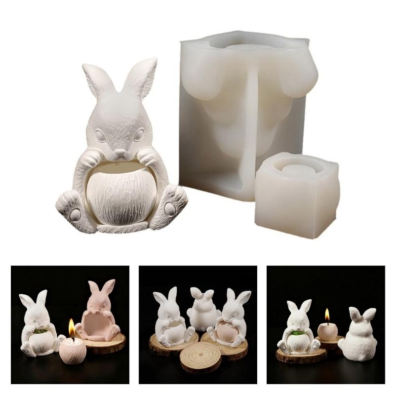 Flexible Silicone Rabbit Shape Planter Mold For Resin Art Concrete Cement Casting And Decorative Candle Container