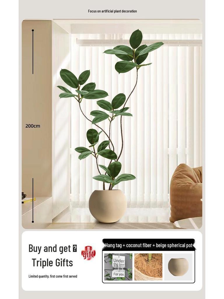 Luxury Indoor Black King Kong Artificial Green Plant - Large Potted Floor Ornament for Living Room Decoration