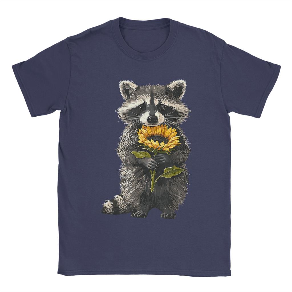 Unisexs TShirts Raccoon Holding Sunflower Cute Flower Mothers Day 100 Cotton Tees Short Sleeve  T Shirts O Neck Tops Party