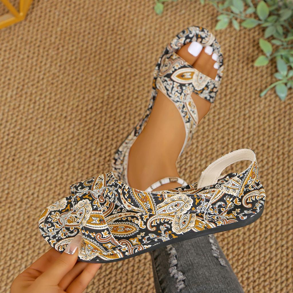 Fashion Plus-size Women's Sandals Slippers 2025 Summer New Flat Printed Toe Bohemian Ethnic Style Cool Sandals for Women