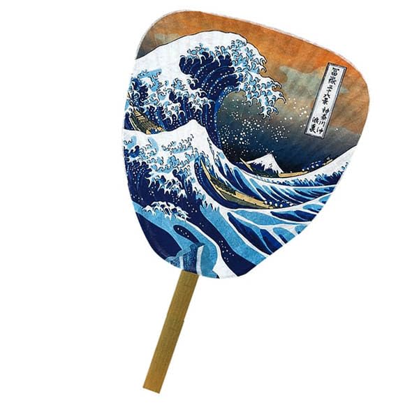 

Народный бамбуковый веер с веером Сибу с сеткой сетка, (Дизайн Хокусая «Под волной»)