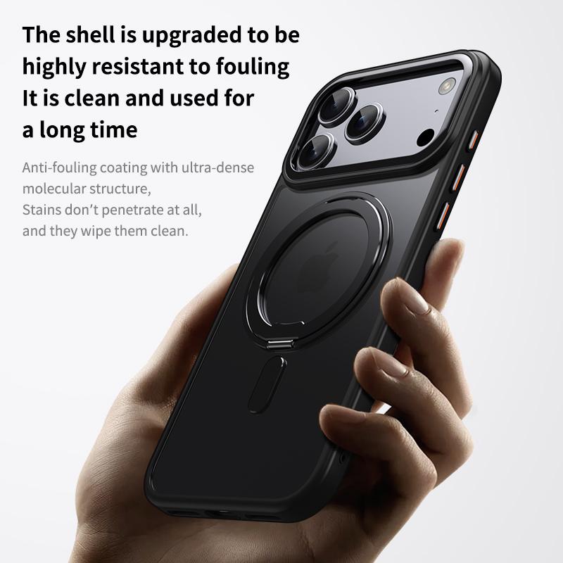 360° Otočný Stojan Magnetické Oranžové Pouzdro Pro iPhone 17 Pro Max 17Air 17Pro Luxusní Kovové Tlačítko Sklápěcí Stojánek Nárazuvzdorný Kryt