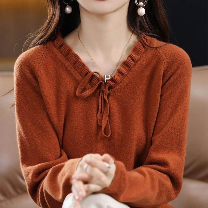 Sweater for Women Autumn Winter Thickened  Warm Knitted Stretchy Long Sleeve Oversize V-neck Tops