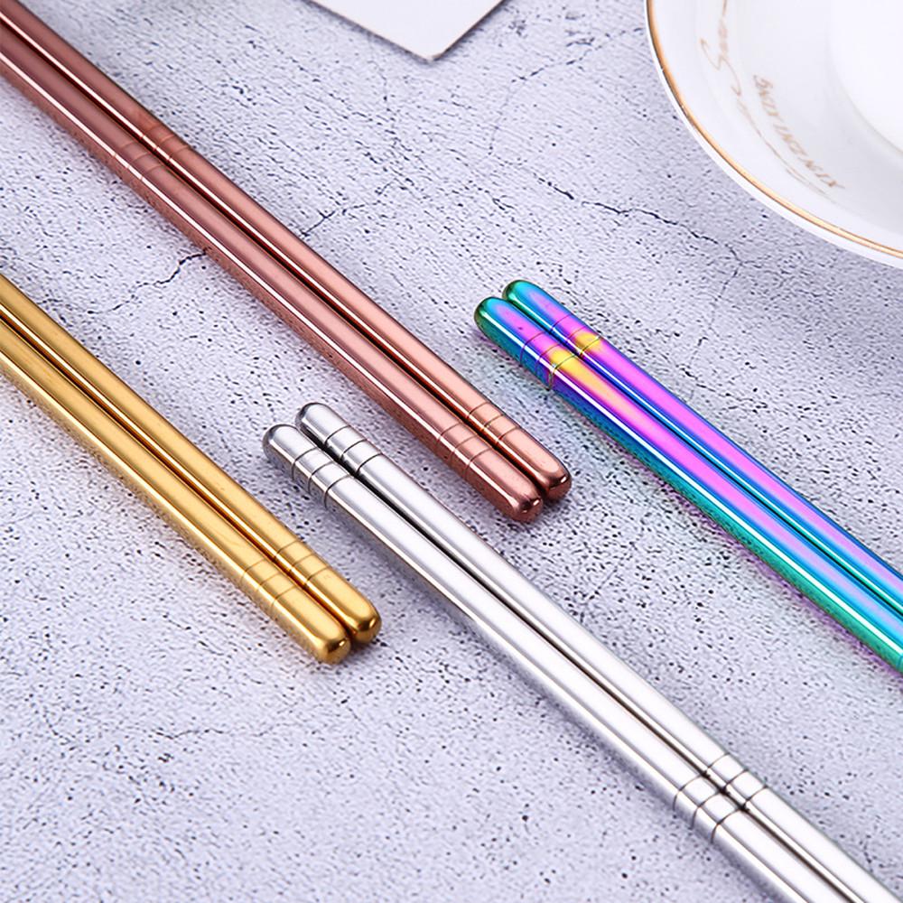 1 Pair Stainless Steel Tableware Colorful Length 23cm Chopsticks Dishware 