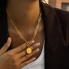 Yori Stainless Steel Portrait Coin Pendant OT Buckle Necklace for Women Stainless Steel Popular Chic 2025 Jewelry PVD Plated