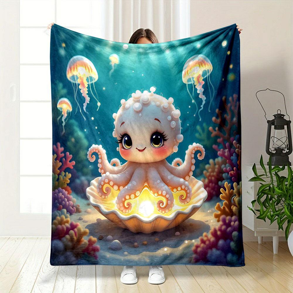 Cute Octopus in Glowing Seashell print blanket soft and cozy perfect for the living room bed sofa or a nap,gift
