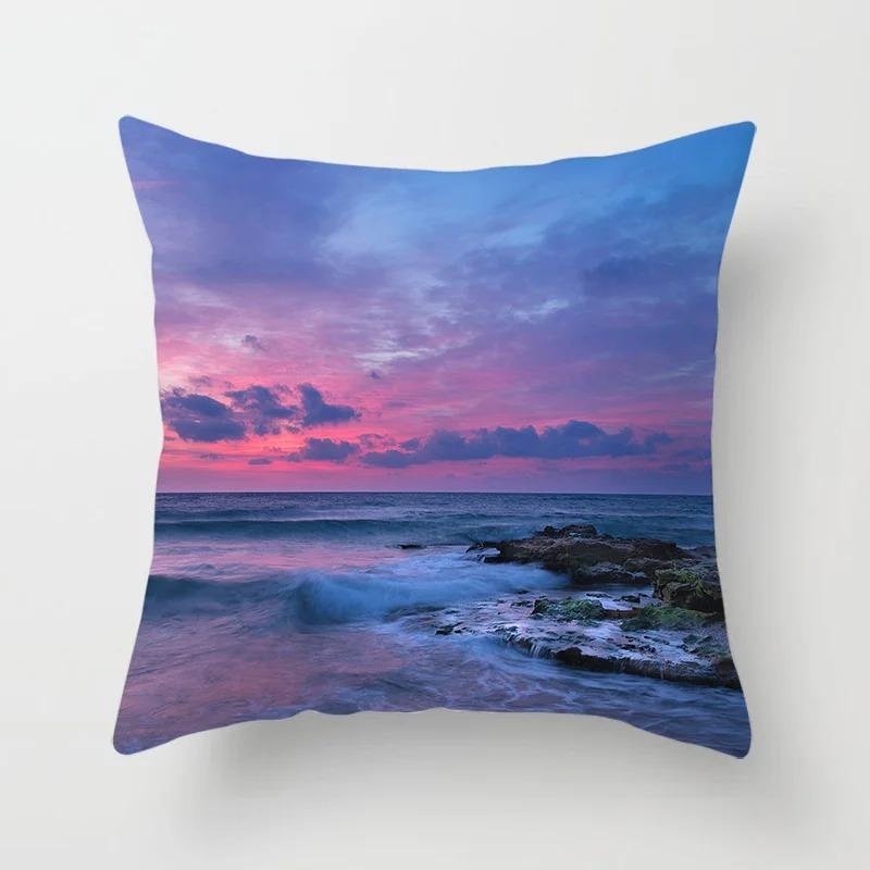 Living Room Sofa Car Cushion Cover Luxury Home Decoration Pillow Cover Sunset Beach Landscape Throw Pillow Cover