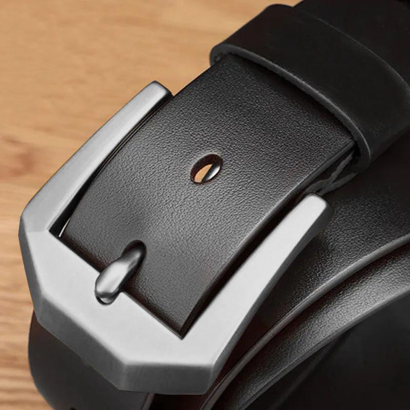 Men's Genuine Leather Pin Buckle Casual Middle-aged Trouser Belt Men's Trendy Alloy Buckle Retro Two-layer Cowhide Belt